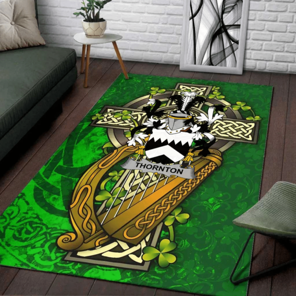 Ireland Area Rug - Thornton Family Crest Area Rug - Ireland Coat Of Arms with Shamrock - Image 2