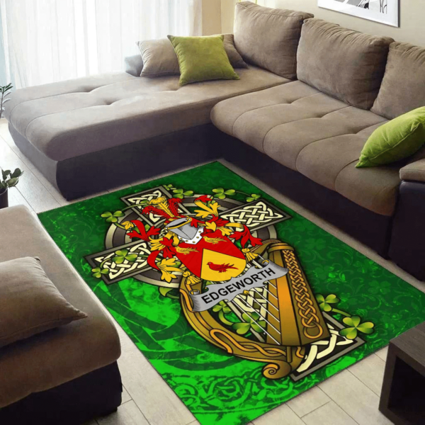 Ireland Area Rug - Edgeworth Family Crest Area Rug - Ireland Coat Of Arms with Shamrock