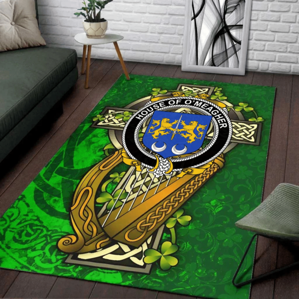 Ireland Area Rug - House of O'MEAGHER Family Crest Area Rug - Ireland Coat Of Arms with Shamrock - Image 2