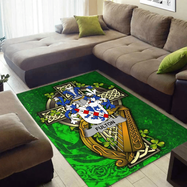 Ireland Area Rug - Fulton Family Crest Area Rug - Ireland Coat Of Arms with Shamrock