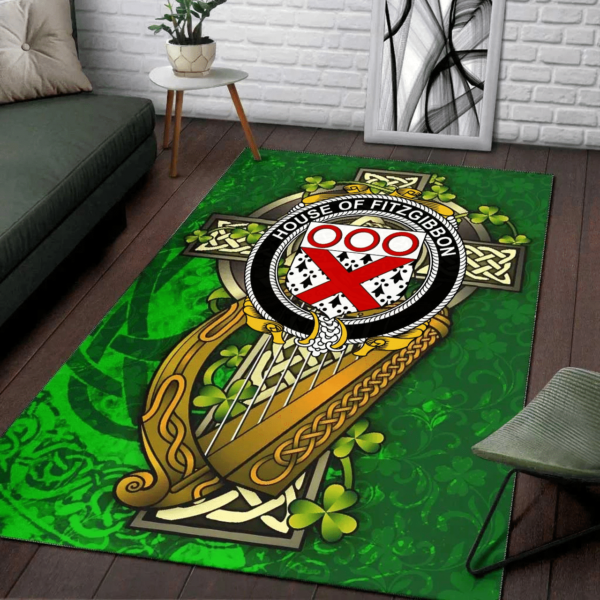 Ireland Area Rug - House of FITZGIBBON Family Crest Area Rug - Ireland Coat Of Arms with Shamrock - Image 2