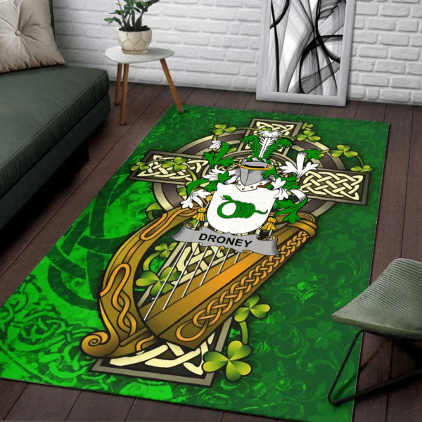 Ireland Area Rug - Droney or O'Droney Family Crest Area Rug - Ireland Coat Of Arms with Shamrock - Image 2