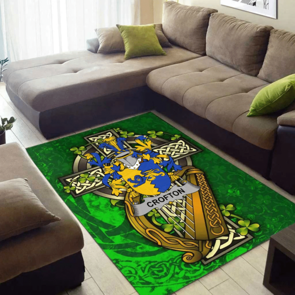 Ireland Area Rug - Crofton Family Crest Area Rug - Ireland Coat Of Arms with Shamrock