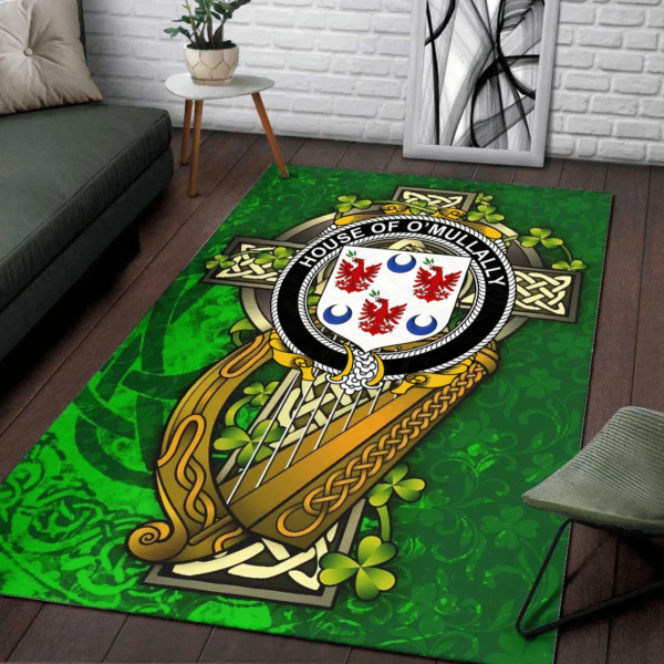 Ireland Area Rug - House of O'MULLALLY Family Crest Area Rug - Ireland Coat Of Arms with Shamrock - Image 2