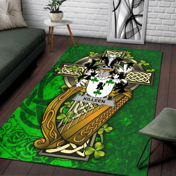 Ireland Area Rug - Killeen or O'Killeen Family Crest Area Rug - Ireland Coat Of Arms with Shamrock - Image 2