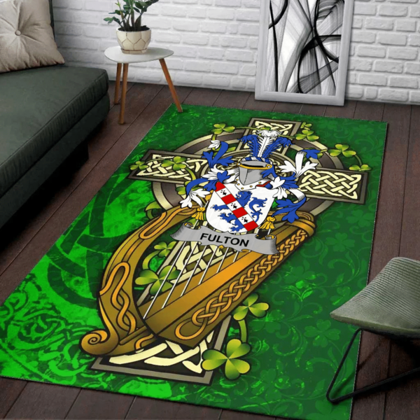 Ireland Area Rug - Fulton Family Crest Area Rug - Ireland Coat Of Arms with Shamrock - Image 2