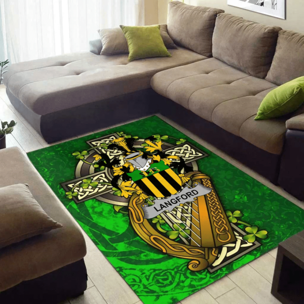 Ireland Area Rug - Langford Family Crest Area Rug - Ireland Coat Of Arms with Shamrock