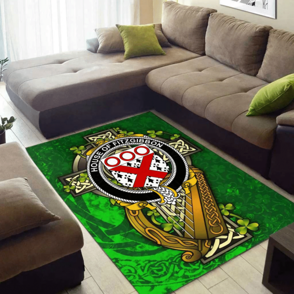 Ireland Area Rug - House of FITZGIBBON Family Crest Area Rug - Ireland Coat Of Arms with Shamrock