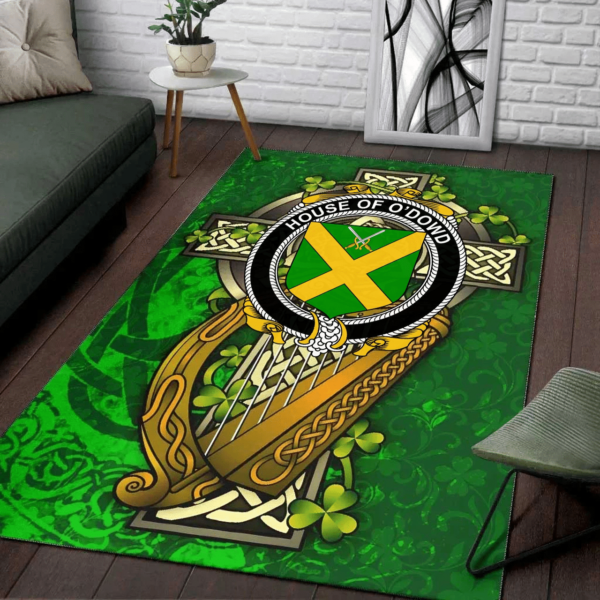 Ireland Area Rug - House of O'DOWD Family Crest Area Rug - Ireland Coat Of Arms with Shamrock - Image 2