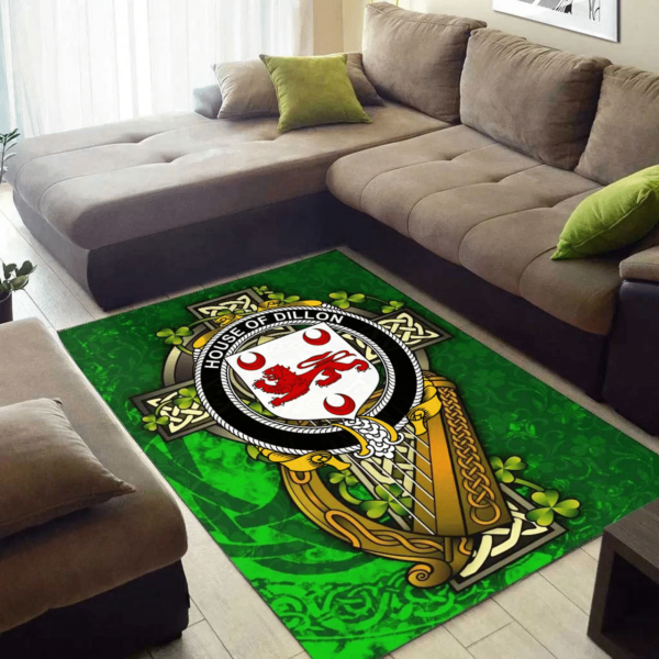 Ireland Area Rug - House of DILLON Family Crest Area Rug - Ireland Coat Of Arms with Shamrock