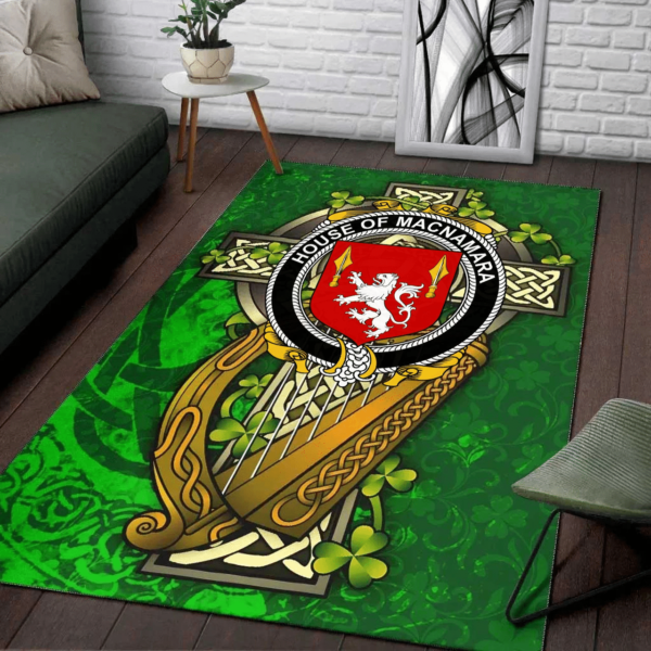 Ireland Area Rug - House of MACNAMARA Family Crest Area Rug - Ireland Coat Of Arms with Shamrock - Image 2