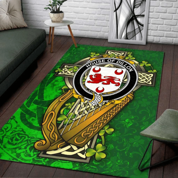 Ireland Area Rug - House of DILLON Family Crest Area Rug - Ireland Coat Of Arms with Shamrock - Image 2