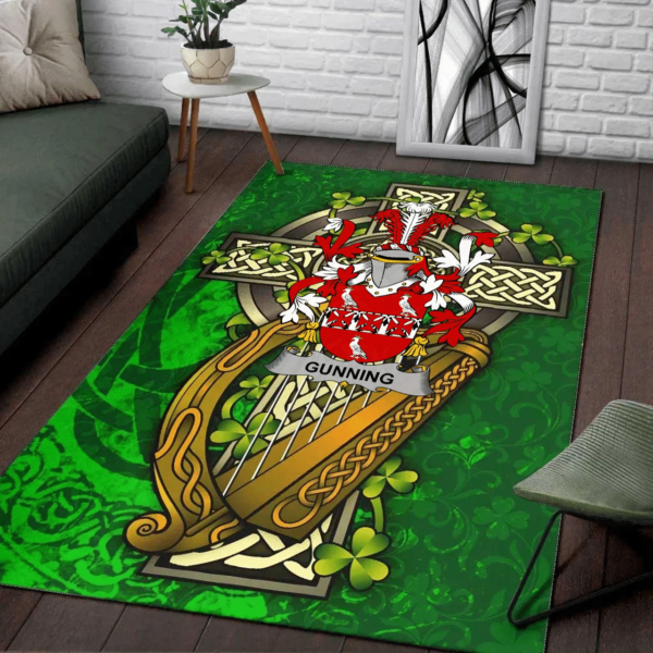 Ireland Area Rug - Gunning or O'Gunning Family Crest Area Rug - Ireland Coat Of Arms with Shamrock - Image 2