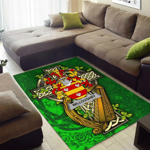 Ireland Area Rug - Willoughby Family Crest Area Rug - Ireland Coat Of Arms with Shamrock