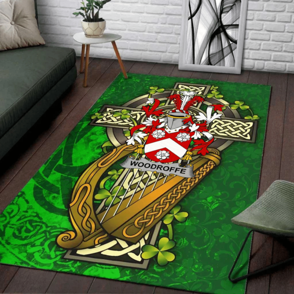 Ireland Area Rug - Woodroffe Family Crest Area Rug - Ireland Coat Of Arms with Shamrock - Image 2