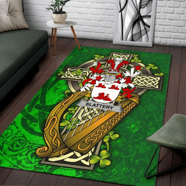 Ireland Area Rug - Slattery or O'Slattery Family Crest Area Rug - Ireland Coat Of Arms with Shamrock - Image 2