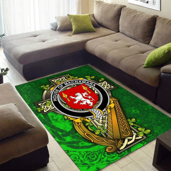 Ireland Area Rug - House of MACNAMARA Family Crest Area Rug - Ireland Coat Of Arms with Shamrock