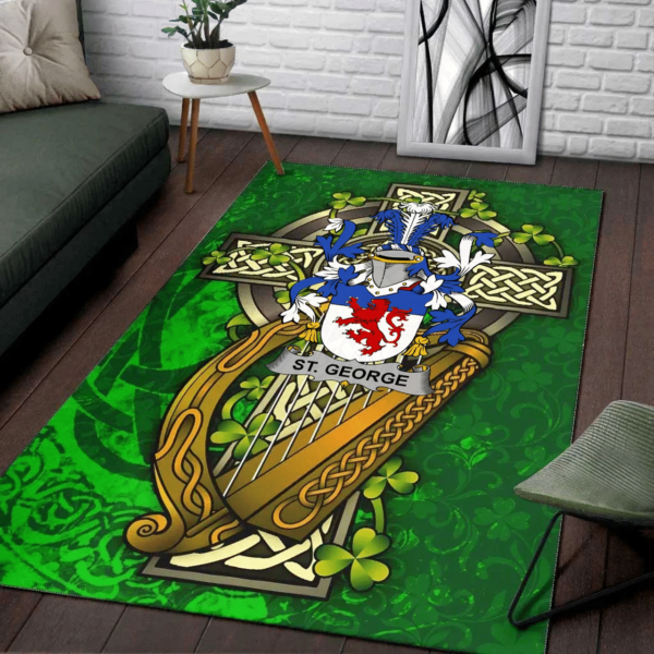 Ireland Area Rug - St. George Family Crest Area Rug - Ireland Coat Of Arms with Shamrock - Image 2