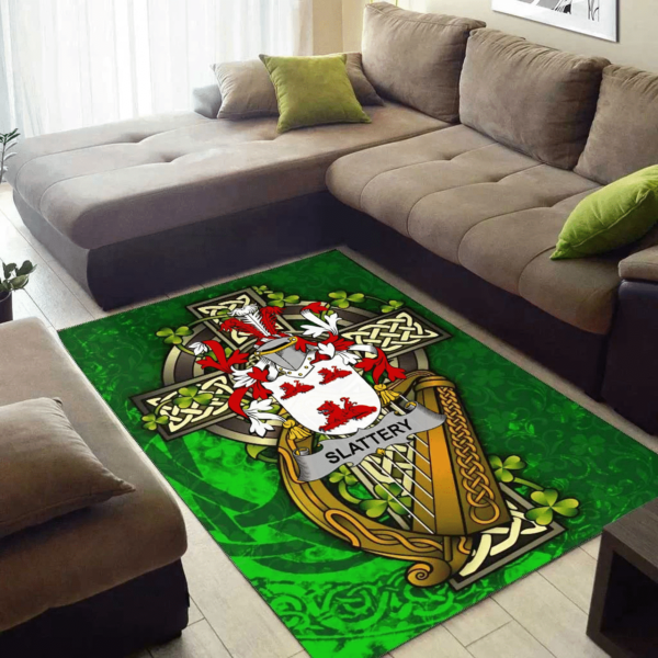 Ireland Area Rug - Slattery or O'Slattery Family Crest Area Rug - Ireland Coat Of Arms with Shamrock