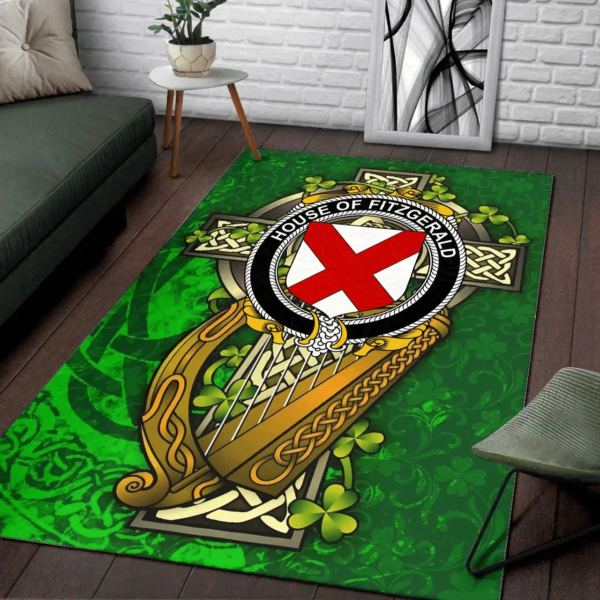 Ireland Area Rug - House of FITZGERALD Family Crest Area Rug - Ireland Coat Of Arms with Shamrock - Image 2