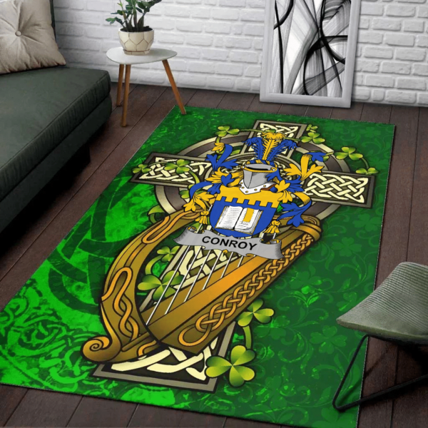 Ireland Area Rug - Conroy or O'Mulconroy Family Crest Area Rug - Ireland Coat Of Arms with Shamrock - Image 2