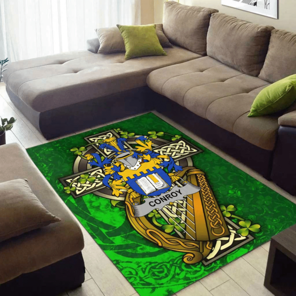 Ireland Area Rug - Conroy or O'Mulconroy Family Crest Area Rug - Ireland Coat Of Arms with Shamrock