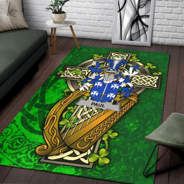 Ireland Area Rug - Paul Family Crest Area Rug - Ireland Coat Of Arms with Shamrock - Image 2