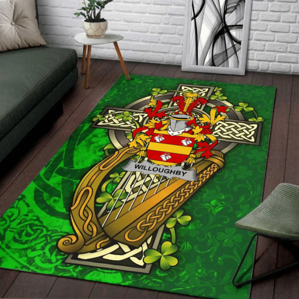 Ireland Area Rug - Willoughby Family Crest Area Rug - Ireland Coat Of Arms with Shamrock - Image 2