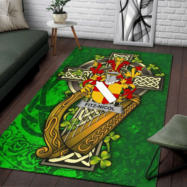 Ireland Area Rug - Fitz-Nicol Family Crest Area Rug - Ireland Coat Of Arms with Shamrock - Image 2