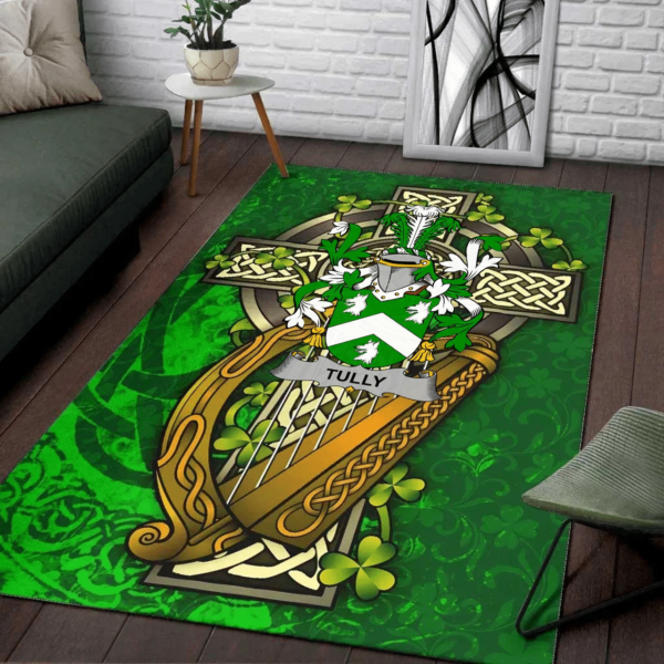 Ireland Area Rug - Tuly or McAtilla Family Crest Area Rug - Ireland Coat Of Arms with Shamrock - Image 2