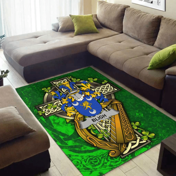 Ireland Area Rug - Bligh Family Crest Area Rug - Ireland Coat Of Arms with Shamrock