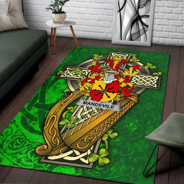 Ireland Area Rug - Mandevile Family Crest Area Rug - Ireland Coat Of Arms with Shamrock - Image 2