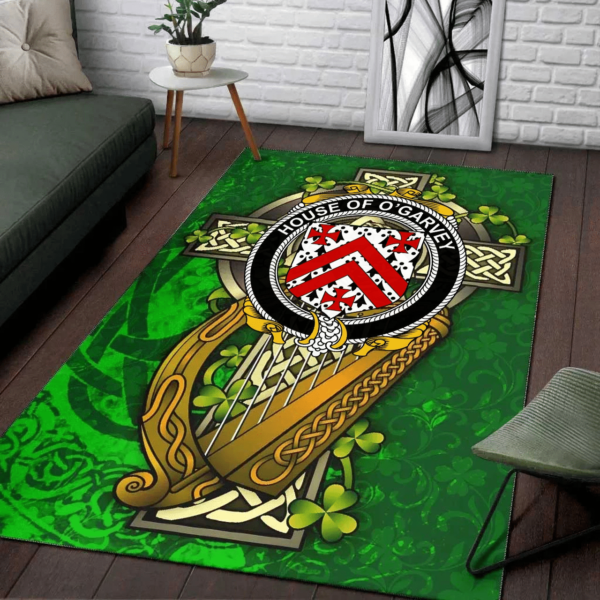 Ireland Area Rug - House of O'GARVEY Family Crest Area Rug - Ireland Coat Of Arms with Shamrock - Image 2