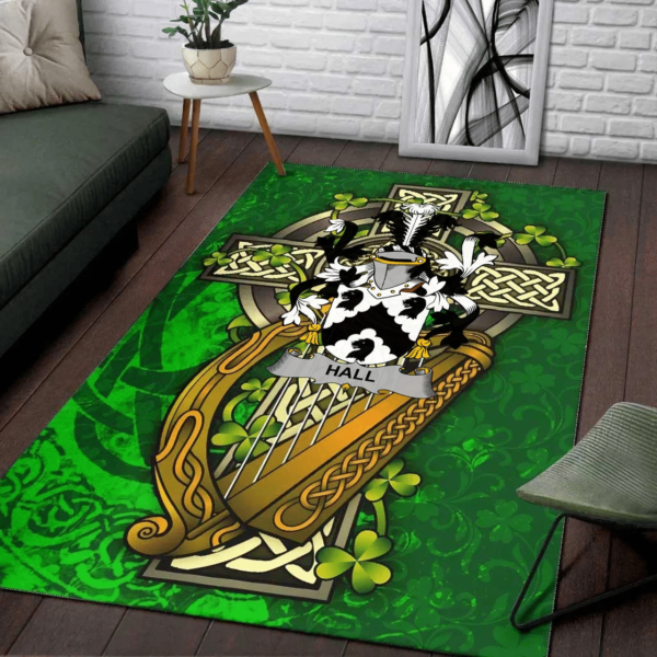 Ireland Area Rug - Hall or MacHall Family Crest Area Rug - Ireland Coat Of Arms with Shamrock - Image 2