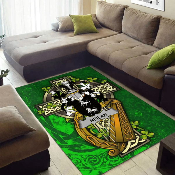 Ireland Area Rug - Neilan or O'Neylan Family Crest Area Rug - Ireland Coat Of Arms with Shamrock