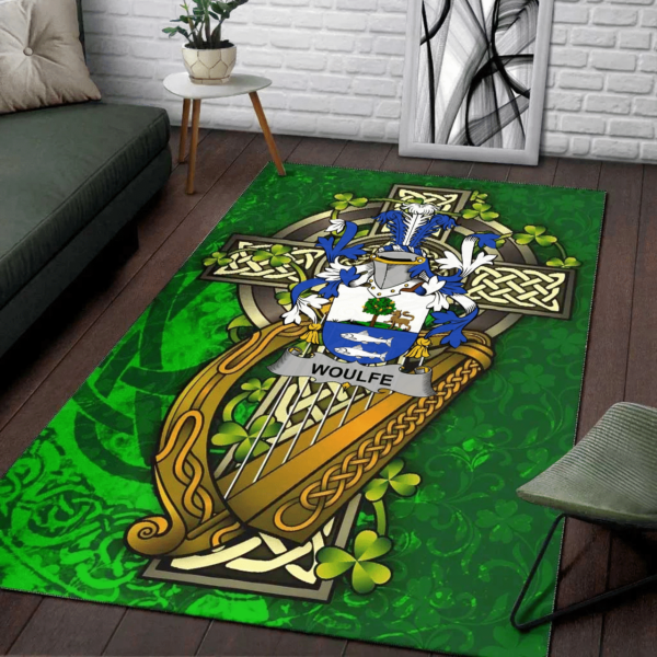 Ireland Area Rug - Woulfe Family Crest Area Rug - Ireland Coat Of Arms with Shamrock - Image 2