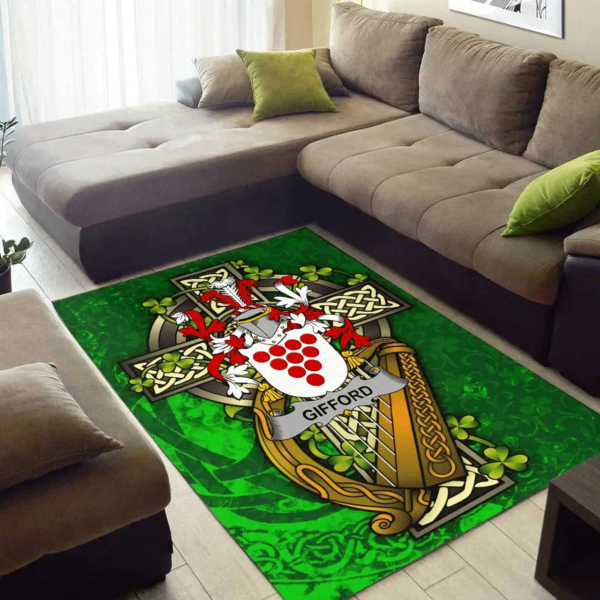 Ireland Area Rug - Gifford Family Crest Area Rug - Ireland Coat Of Arms with Shamrock