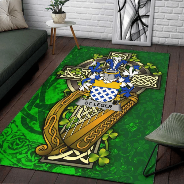 Ireland Area Rug - St.Leger Family Crest Area Rug - Ireland Coat Of Arms with Shamrock - Image 2