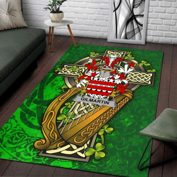 Ireland Area Rug - Gilmartin or Kilmartin Family Crest Area Rug - Ireland Coat Of Arms with Shamrock - Image 2