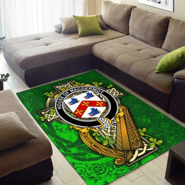 Ireland Area Rug - House of MACDERMOT Family Crest Area Rug - Ireland Coat Of Arms with Shamrock