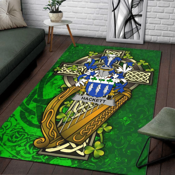 Ireland Area Rug - Hackett Family Crest Area Rug - Ireland Coat Of Arms with Shamrock - Image 2