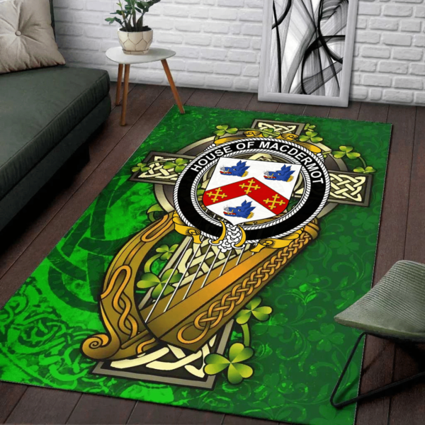 Ireland Area Rug - House of MACDERMOT Family Crest Area Rug - Ireland Coat Of Arms with Shamrock - Image 2