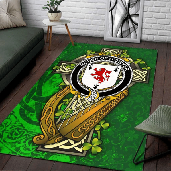 Ireland Area Rug - House of O'DWYER Family Crest Area Rug - Ireland Coat Of Arms with Shamrock - Image 2