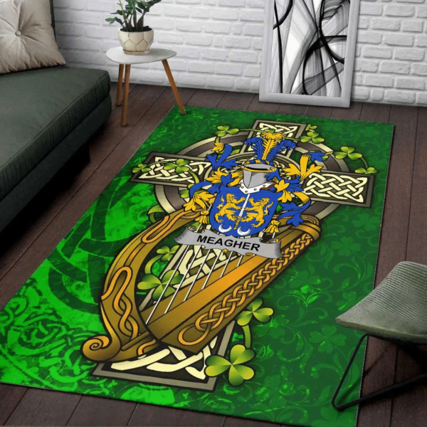 Ireland Area Rug - Meagher or O'Maher Family Crest Area Rug - Ireland Coat Of Arms with Shamrock - Image 2