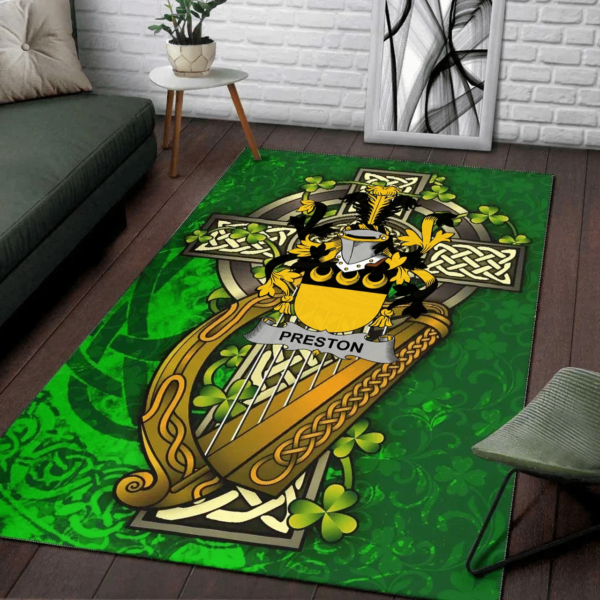 Ireland Area Rug - Preston Family Crest Area Rug - Ireland Coat Of Arms with Shamrock - Image 2