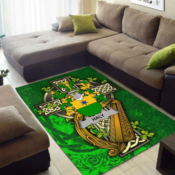 Ireland Area Rug - Haly or O'Haly Family Crest Area Rug - Ireland Coat Of Arms with Shamrock