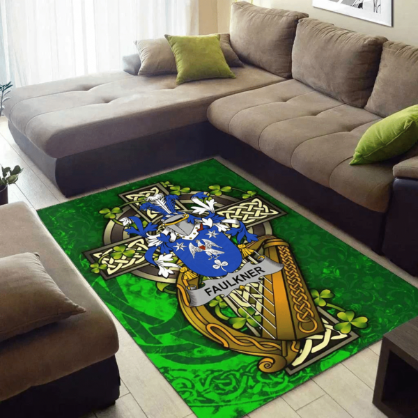 Ireland Area Rug - Faulkner Family Crest Area Rug - Ireland Coat Of Arms with Shamrock