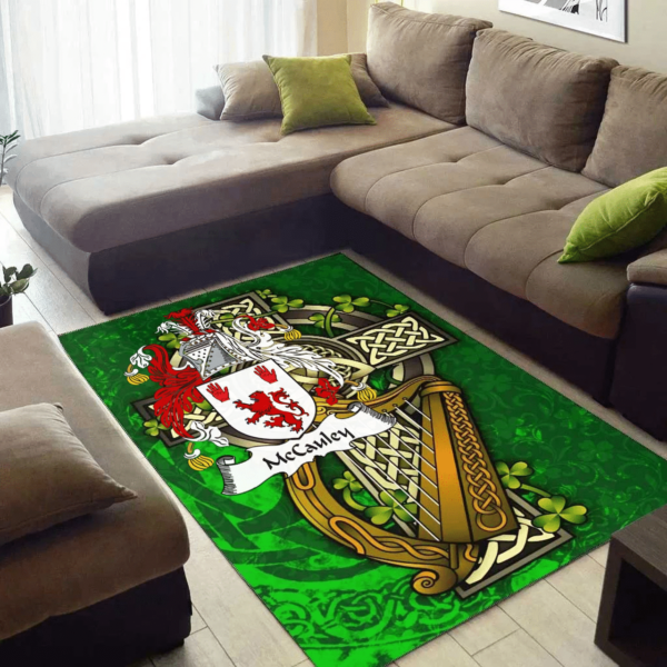 Ireland Area Rug - McCauley Family Crest Area Rug - Ireland Coat Of Arms with Shamrock