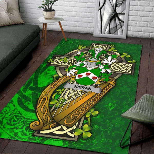 Ireland Area Rug - Kieran or O'Kieran Family Crest Area Rug - Ireland Coat Of Arms with Shamrock - Image 2