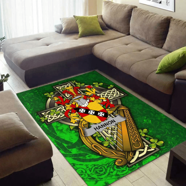 Ireland Area Rug - Hannon or O'Hannon Family Crest Area Rug - Ireland Coat Of Arms with Shamrock